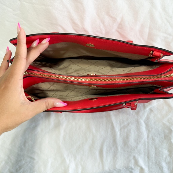 Michael Kors Hope Large Saffiano Leather Satchel | Bright Red - Picture 4 of 8